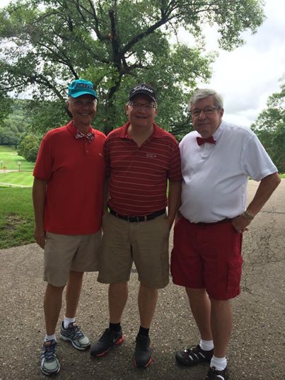 At the 2014 Bowtie Classic: Flanking current Superintendent of Schools Randy Nelson are former superintendents Jerry Kember, left, and Dick Swantz, right.