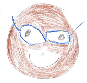 Drawing of smiling face with eye glasses.